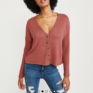 Abercrombie Cozy Button-Up Top In Rust Red